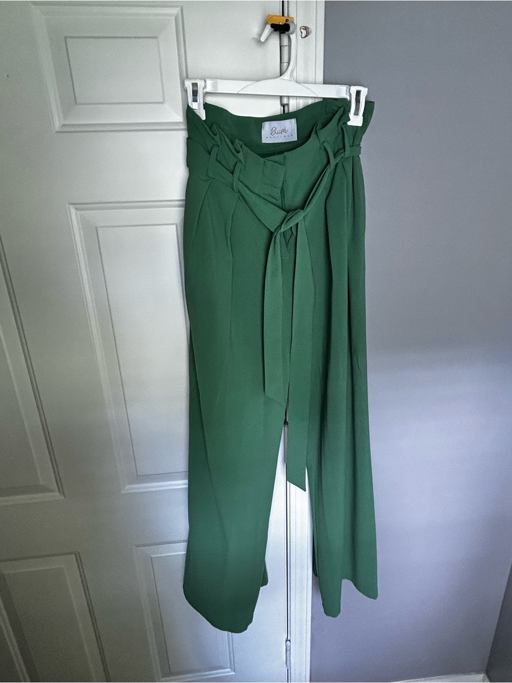 Blush High-Waist Paperbag Trousers in Emerald Green